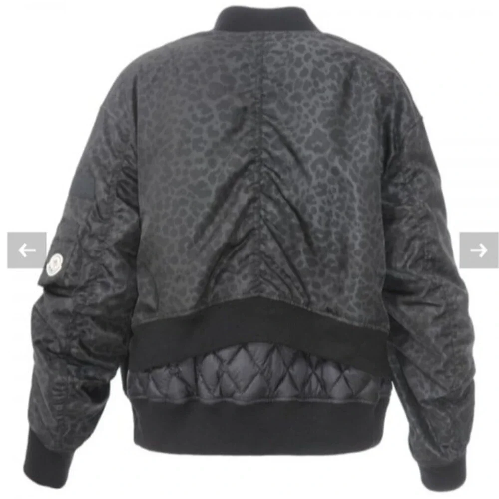 Moncler Black Gray Leopard Print Two Tier Layers Bomber Jacket Size 1